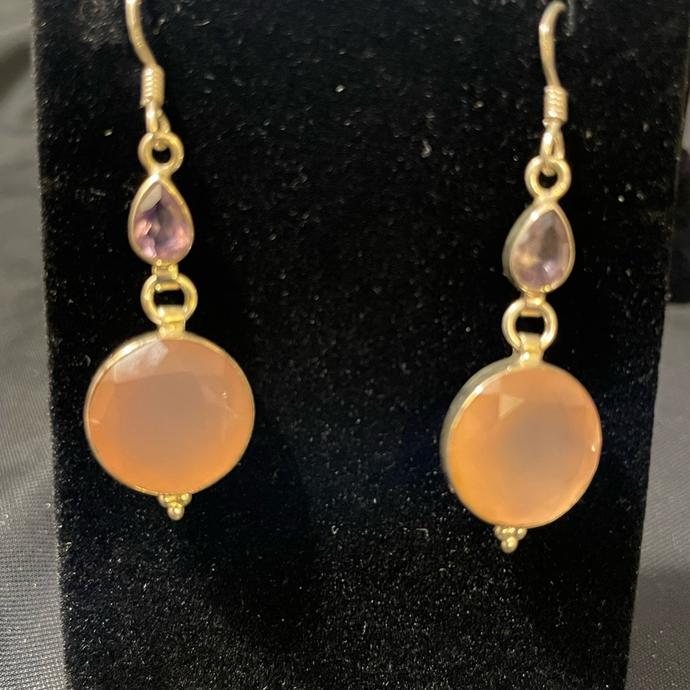 Silver rose quartz and amethyst earrings